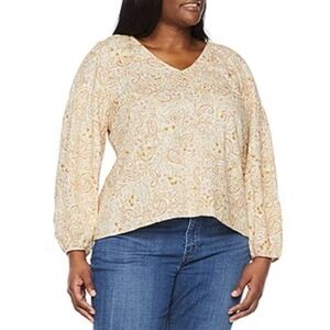 a.n.a V-neck Floral Paisley top Cream Size L